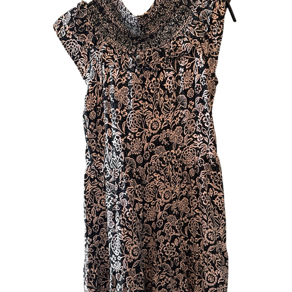 Loft Dress Womens Sz XSP Floral Midi Cap Sleeves Back Keyhole